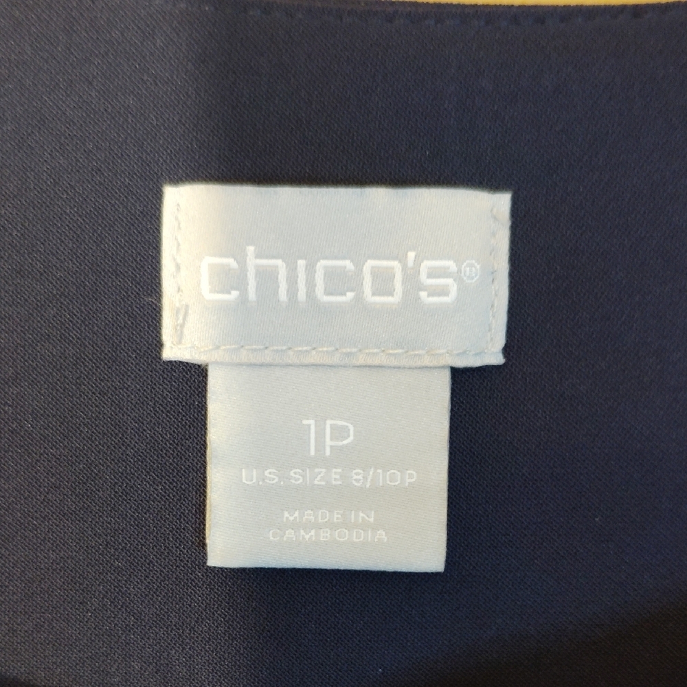 Chico's Blue 3/4 Sleeve Mandarin Collar Blouse - Picture 7 of 8